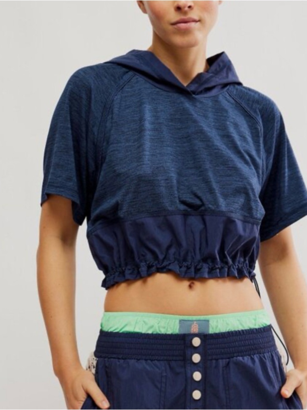 FP Movement by Free People Navy Heather Knit Top with Red Logo Tag